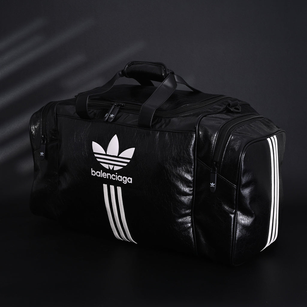 Balenciaga x adidas Large Duffel Travel Bag - Black with Trefoil Logo and Triple Stripes