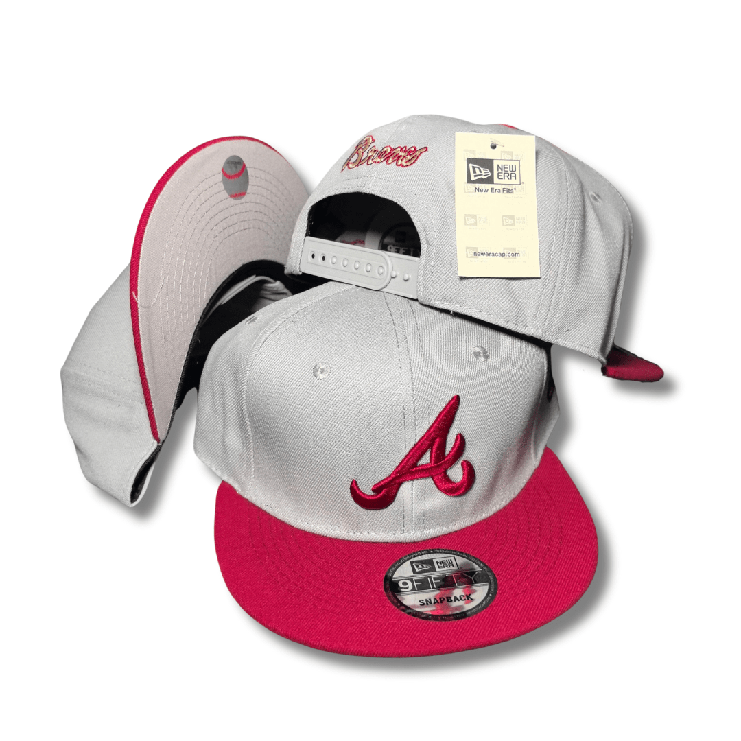 Gray and Red with Braves Embroidery Snapback Cap